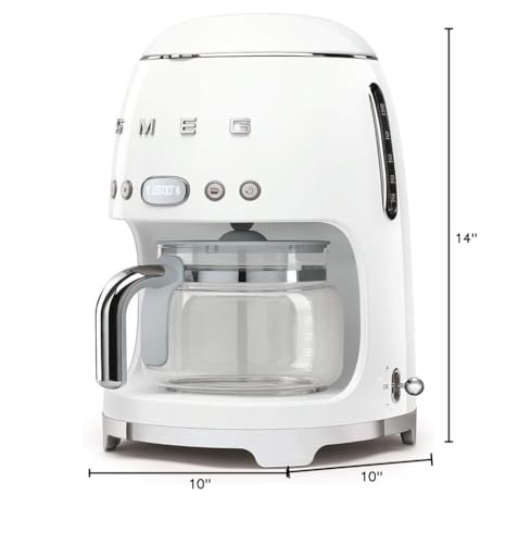 Smeg 50's Retro Style Aesthetic Drip Coffee Machine with 10 Cup Glass Carafe, Auto Start Feature, Keep Warm Plate, and Two Coffee Strength Settings (Red)