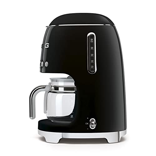 Smeg 50's Retro Style Aesthetic Drip Coffee Machine with 10 Cup Glass Carafe, Auto Start Feature, Keep Warm Plate, and Two Coffee Strength Settings (Red)