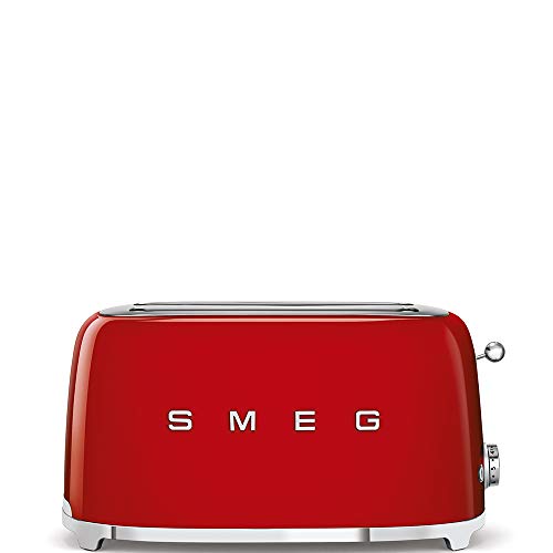 SMEG 2 Slice Toaster with 6 Presets and Defrost Function and Removable Crumb Tray TSF01RDUS, RED