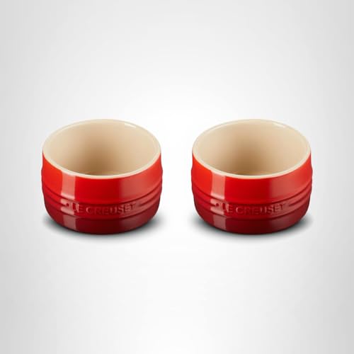 Le Creuset Stoneware Round Ramekin Straight Wall Set of 2, 7 oz. Each, White