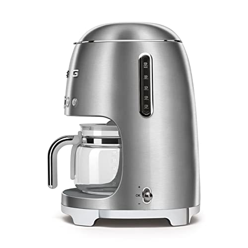 Smeg 50's Retro Style Aesthetic Drip Coffee Machine with 10 Cup Glass Carafe, Auto Start Feature, Keep Warm Plate, and Two Coffee Strength Settings (Red)