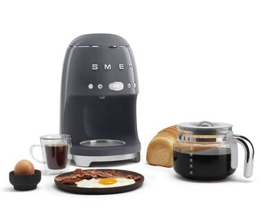 Smeg 50's Retro Style Aesthetic Drip Coffee Machine with 10 Cup Glass Carafe, Auto Start Feature, Keep Warm Plate, and Two Coffee Strength Settings (Red)