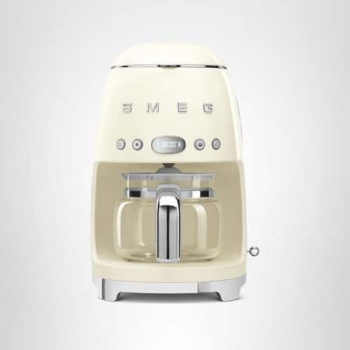 Smeg 50's Retro Style Aesthetic Drip Coffee Machine with 10 Cup Glass Carafe, Auto Start Feature, Keep Warm Plate, and Two Coffee Strength Settings (Red)