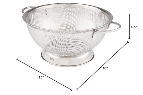 Tovolo Stainless Steel Colander With Looped Handles & Rimmed Footer, Rust-Resistant Pasta Strainer & Veggie Wash, Food Prep Strainer Basket, 2 Quart