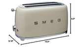 SMEG 2 Slice Toaster with 6 Presets and Defrost Function and Removable Crumb Tray TSF01RDUS, RED