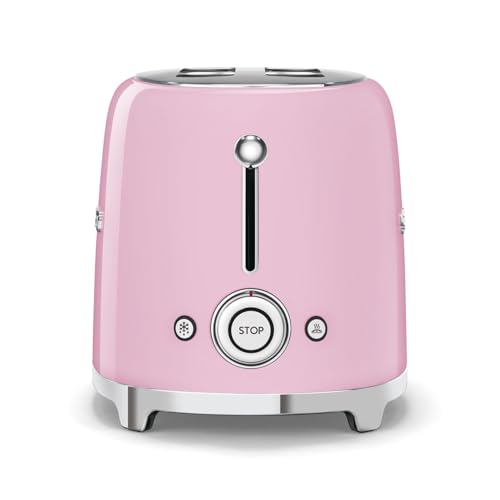 SMEG 2 Slice Toaster with 6 Presets and Defrost Function and Removable Crumb Tray TSF01RDUS, RED