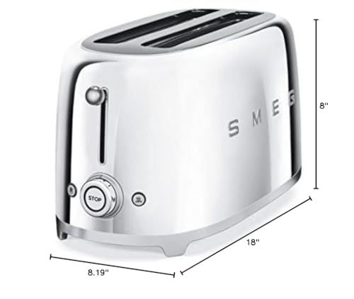 SMEG 2 Slice Toaster with 6 Presets and Defrost Function and Removable Crumb Tray TSF01RDUS, RED