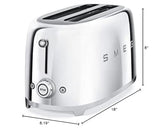 SMEG 2 Slice Toaster with 6 Presets and Defrost Function and Removable Crumb Tray TSF01RDUS, RED