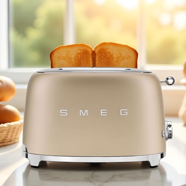 SMEG 2 Slice Toaster with 6 Presets and Defrost Function and Removable Crumb Tray TSF01RDUS, RED