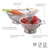 Tovolo Stainless Steel Colander With Looped Handles & Rimmed Footer, Rust-Resistant Pasta Strainer & Veggie Wash, Food Prep Strainer Basket, 2 Quart