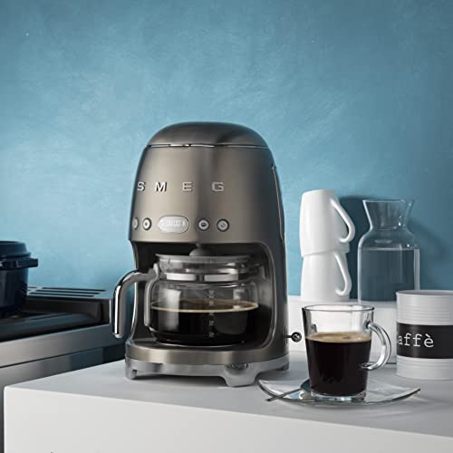 Smeg 50's Retro Style Aesthetic Drip Coffee Machine with 10 Cup Glass Carafe, Auto Start Feature, Keep Warm Plate, and Two Coffee Strength Settings (Red)