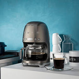 Smeg 50's Retro Style Aesthetic Drip Coffee Machine with 10 Cup Glass Carafe, Auto Start Feature, Keep Warm Plate, and Two Coffee Strength Settings (Red)