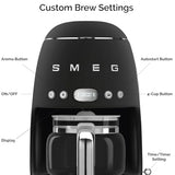 Smeg 50's Retro Style Aesthetic Drip Coffee Machine with 10 Cup Glass Carafe, Auto Start Feature, Keep Warm Plate, and Two Coffee Strength Settings (Red)