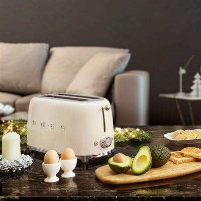 SMEG 2 Slice Toaster with 6 Presets and Defrost Function and Removable Crumb Tray TSF01RDUS, RED