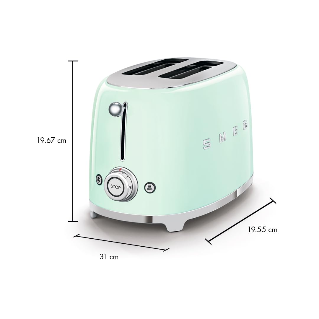 SMEG 2 Slice Toaster with 6 Presets and Defrost Function and Removable Crumb Tray TSF01RDUS, RED