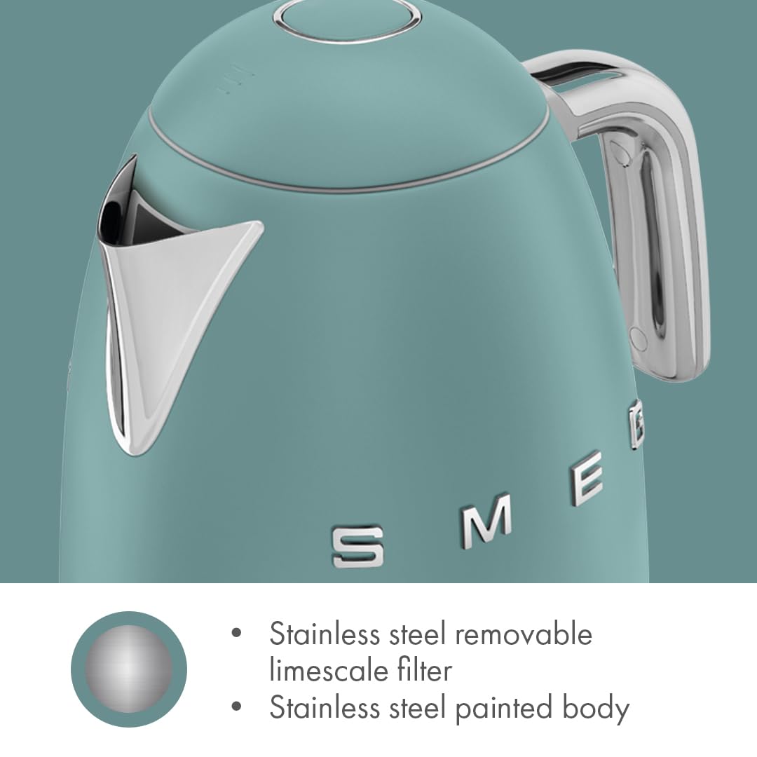 SMEG 50's Retro Style 7 Cup Electric Water Kettle with Automatic Shutoff, Removable Base, and Water Indicator, KLF03CHMUS, Matte Campagne