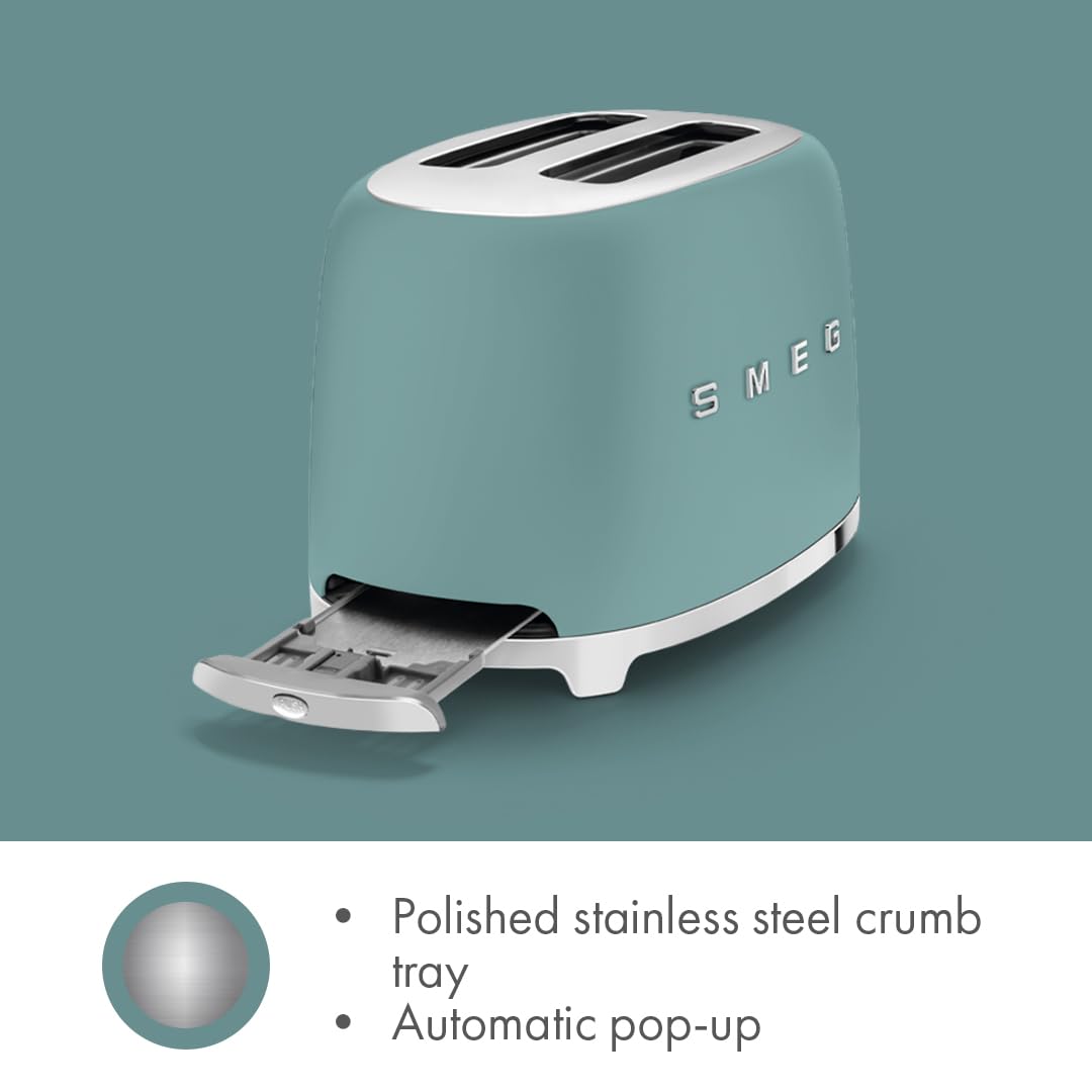 SMEG 2 Slice Toaster with 6 Presets and Defrost Function and Removable Crumb Tray TSF01RDUS, RED