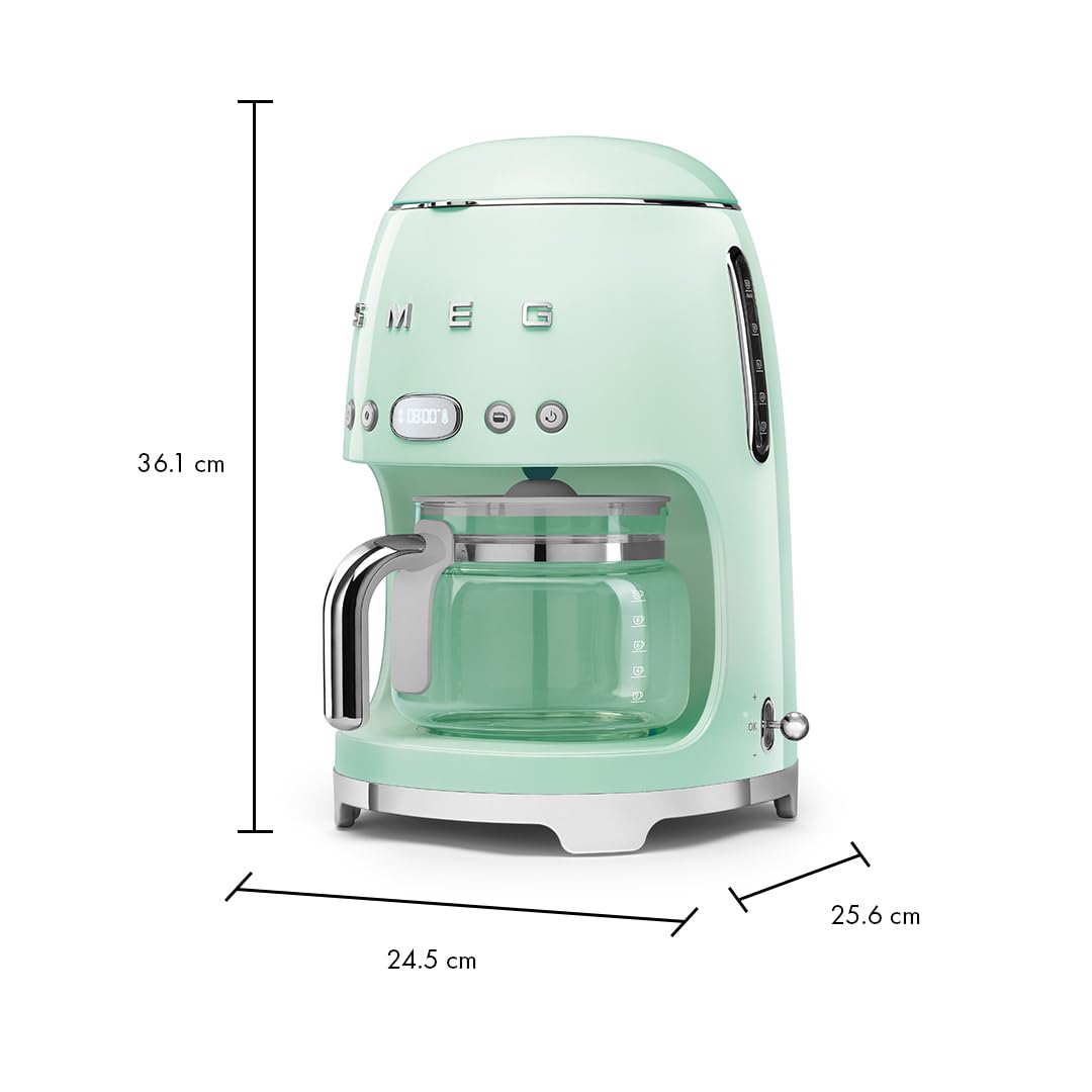 Smeg 50's Retro Style Aesthetic Drip Coffee Machine with 10 Cup Glass Carafe, Auto Start Feature, Keep Warm Plate, and Two Coffee Strength Settings (Red)