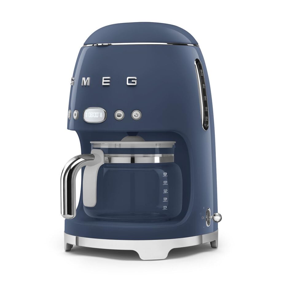 Smeg 50's Retro Style Aesthetic Drip Coffee Machine with 10 Cup Glass Carafe, Auto Start Feature, Keep Warm Plate, and Two Coffee Strength Settings (Red)