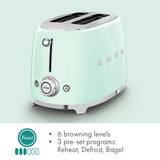 SMEG 2 Slice Toaster with 6 Presets and Defrost Function and Removable Crumb Tray TSF01RDUS, RED