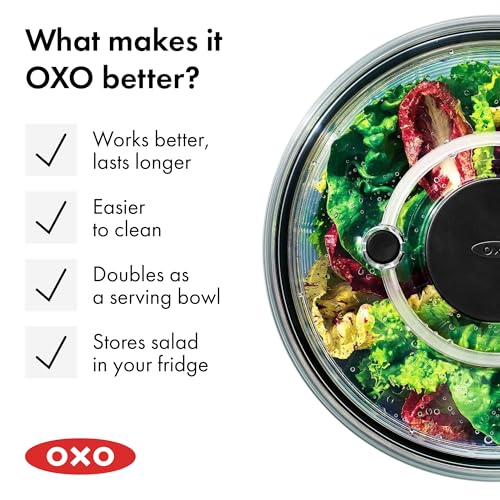 OXO Good Grips Glass Salad Spinner - Large 6.22-Qt Lettuce & Fruit Washer, Borosilicate Glass Bowl, BPA-Free, Easy Pump