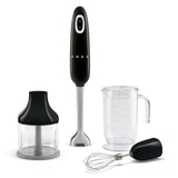 SMEG Handheld Immersion Blender with Beaker, Chopping Bowl w/Lid, Wire Whisk, 5 Speed Controls, made with Stainless Steel Blades and Ergonomic Design (Black)