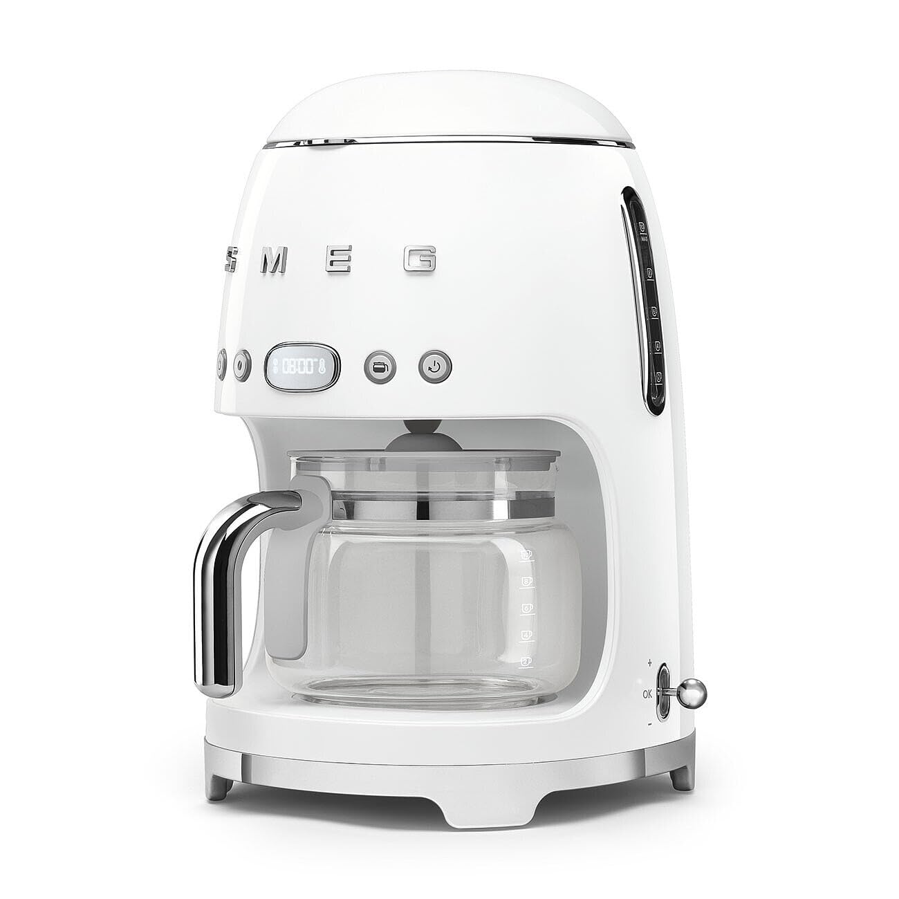 Smeg 50's Retro Style Aesthetic Drip Coffee Machine with 10 Cup Glass Carafe, Auto Start Feature, Keep Warm Plate, and Two Coffee Strength Settings (Red)