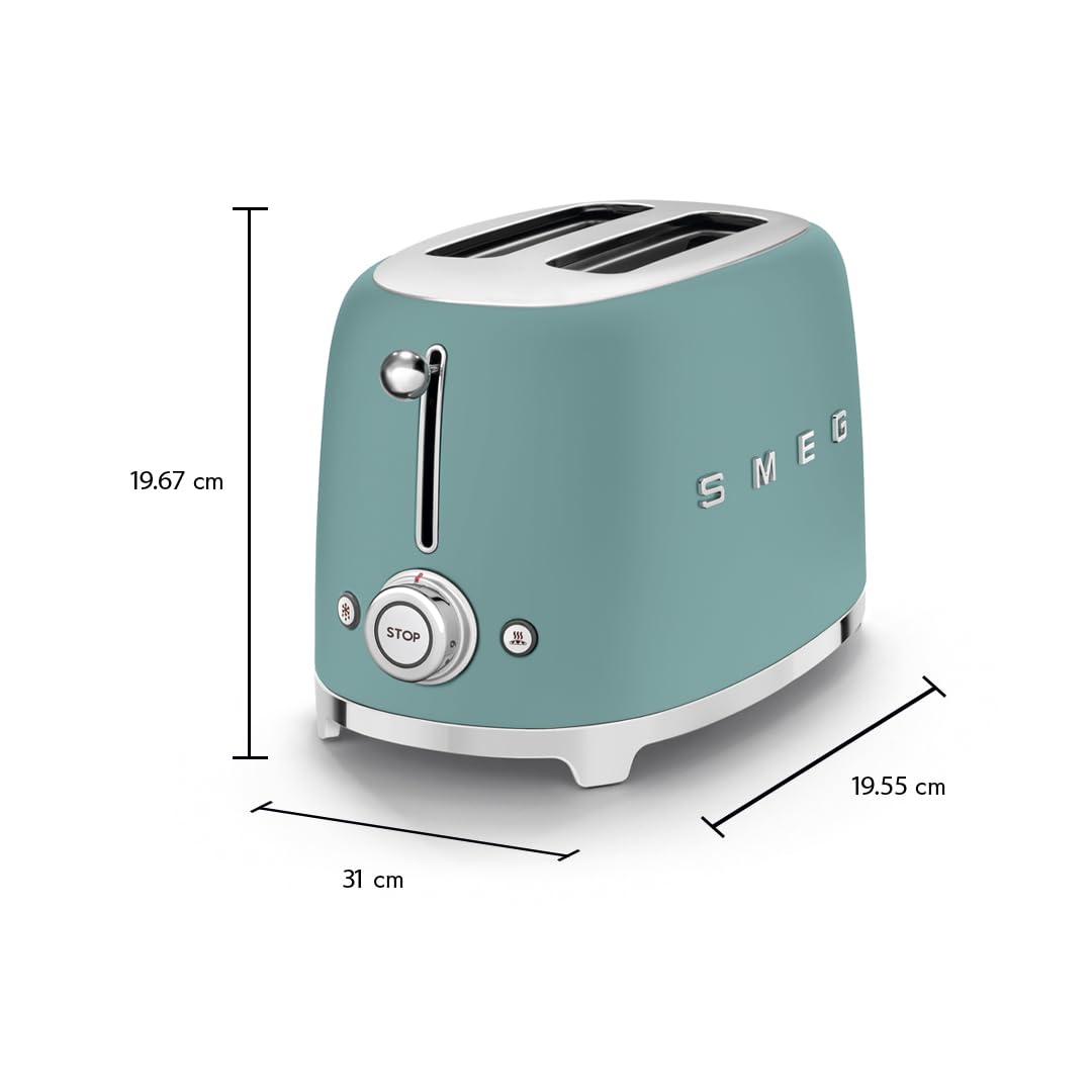 SMEG 2 Slice Toaster with 6 Presets and Defrost Function and Removable Crumb Tray TSF01RDUS, RED