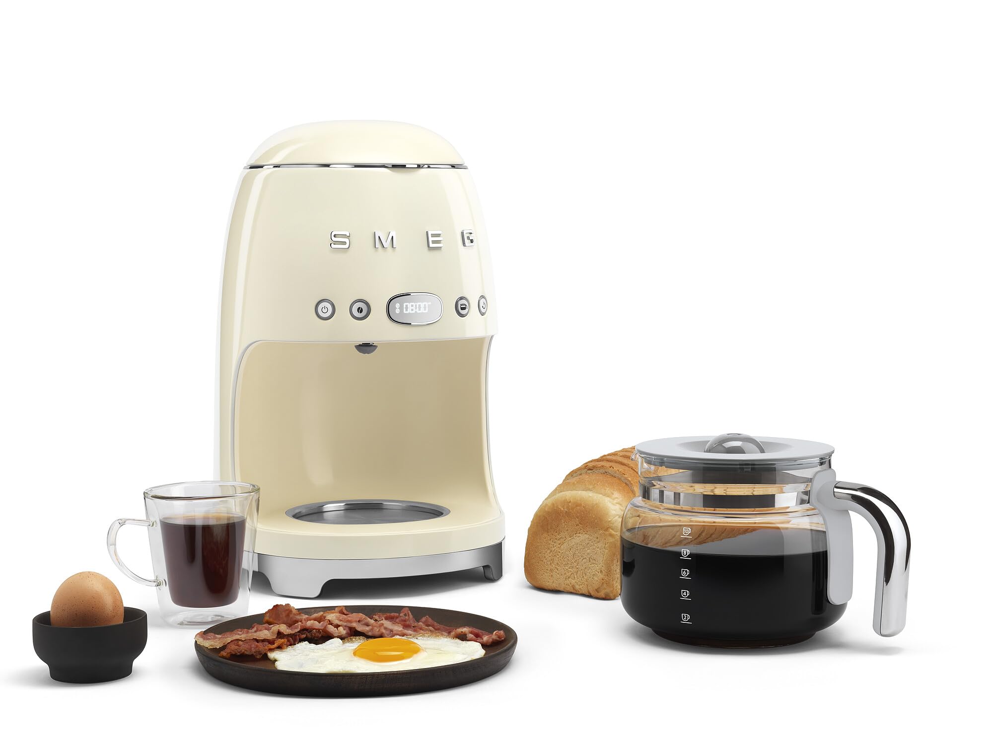Smeg 50's Retro Style Aesthetic Drip Coffee Machine with 10 Cup Glass Carafe, Auto Start Feature, Keep Warm Plate, and Two Coffee Strength Settings (Red)