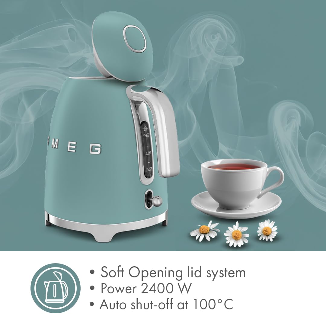 SMEG 50's Retro Style 7 Cup Electric Water Kettle with Automatic Shutoff, Removable Base, and Water Indicator, KLF03CHMUS, Matte Campagne