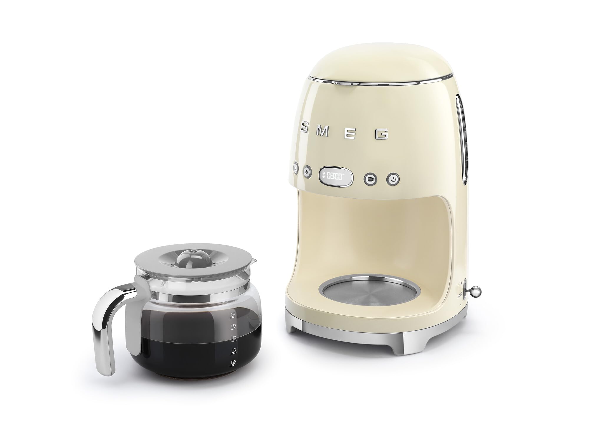 Smeg 50's Retro Style Aesthetic Drip Coffee Machine with 10 Cup Glass Carafe, Auto Start Feature, Keep Warm Plate, and Two Coffee Strength Settings (Red)