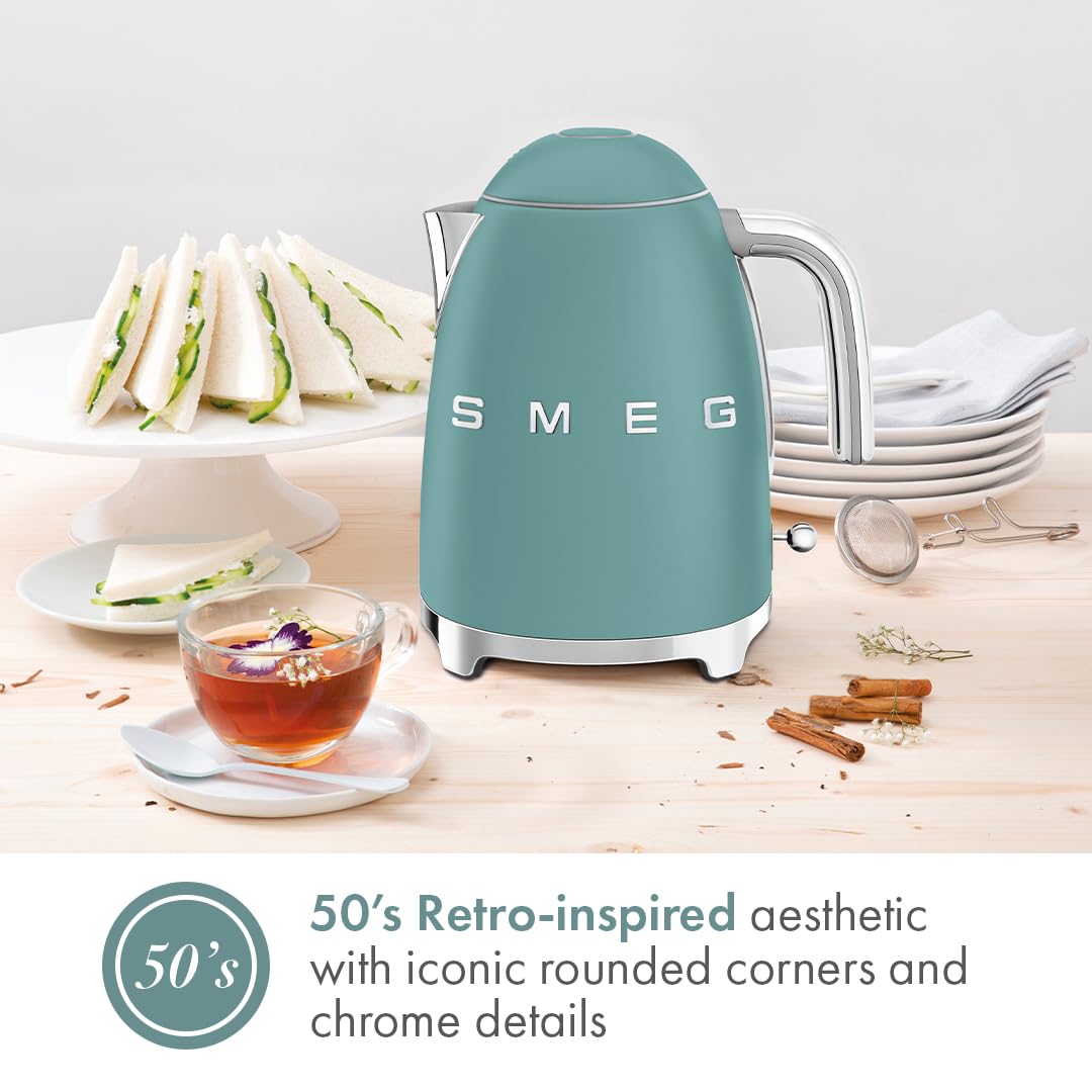 SMEG 50's Retro Style 7 Cup Electric Water Kettle with Automatic Shutoff, Removable Base, and Water Indicator, KLF03CHMUS, Matte Campagne