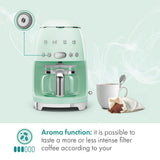 Smeg 50's Retro Style Aesthetic Drip Coffee Machine with 10 Cup Glass Carafe, Auto Start Feature, Keep Warm Plate, and Two Coffee Strength Settings (Red)