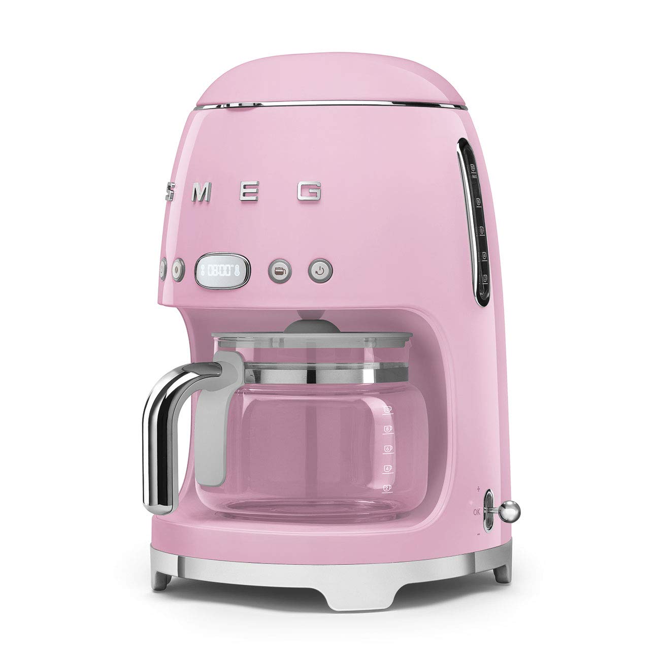 Smeg 50's Retro Style Aesthetic Drip Coffee Machine with 10 Cup Glass Carafe, Auto Start Feature, Keep Warm Plate, and Two Coffee Strength Settings (Red)