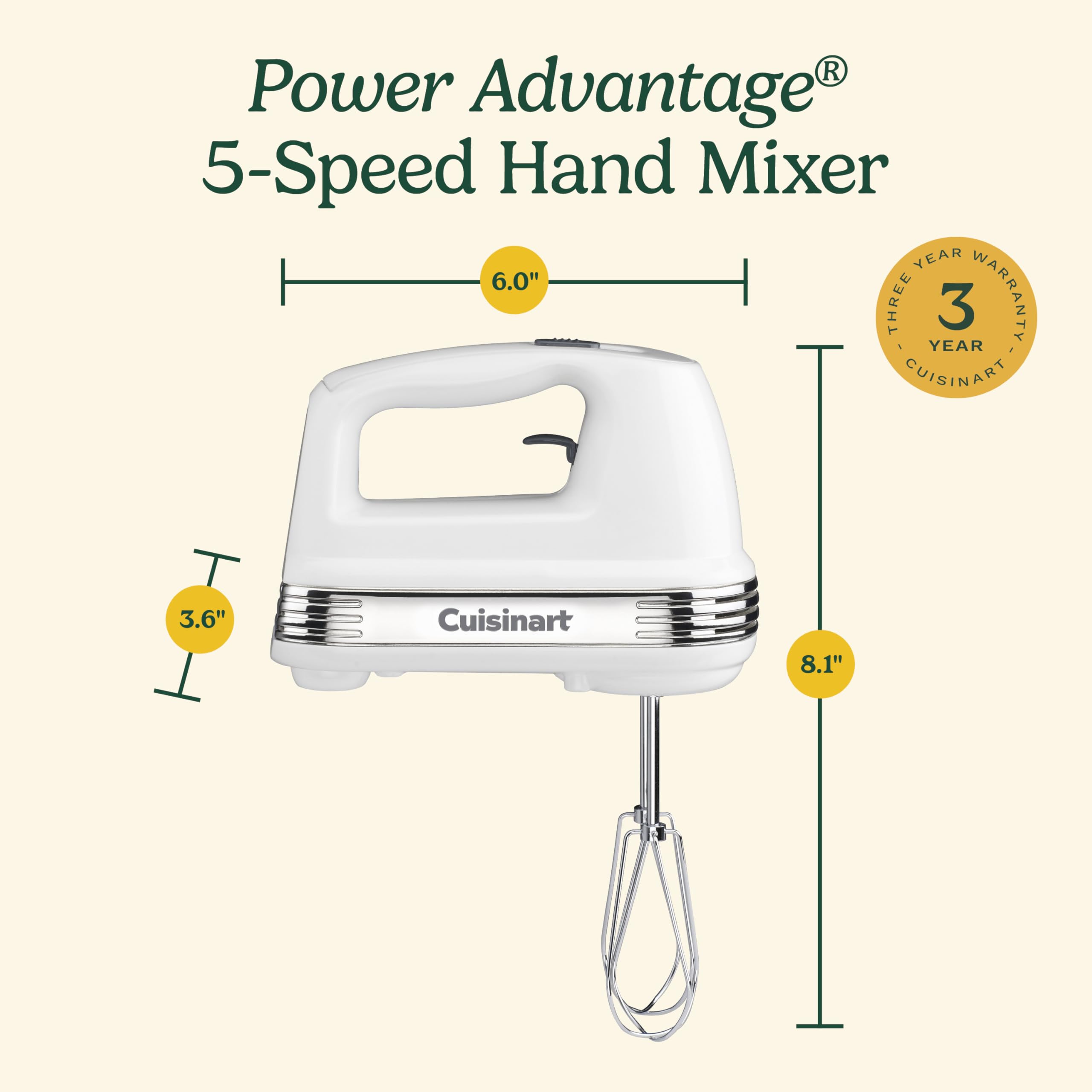 Cuisinart Power Advantage Plus 9-Speed Hand Mixer, 220W Motor, Electric Mixer with Dishwasher-Safe Beaters, Storage Case, HM-90BCS, Brushed Chrome