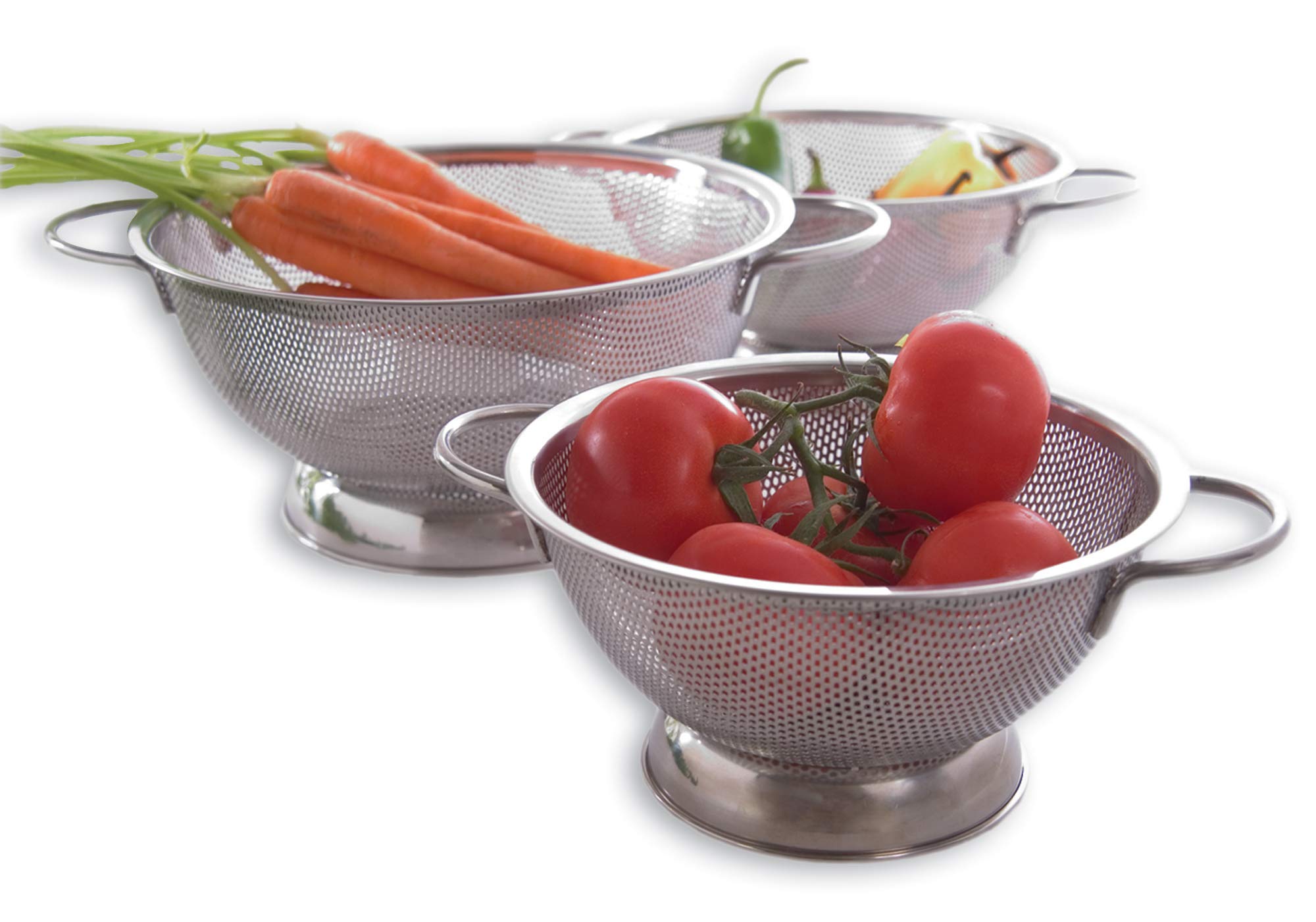 Tovolo Stainless Steel Colander With Looped Handles & Rimmed Footer, Rust-Resistant Pasta Strainer & Veggie Wash, Food Prep Strainer Basket, 2 Quart