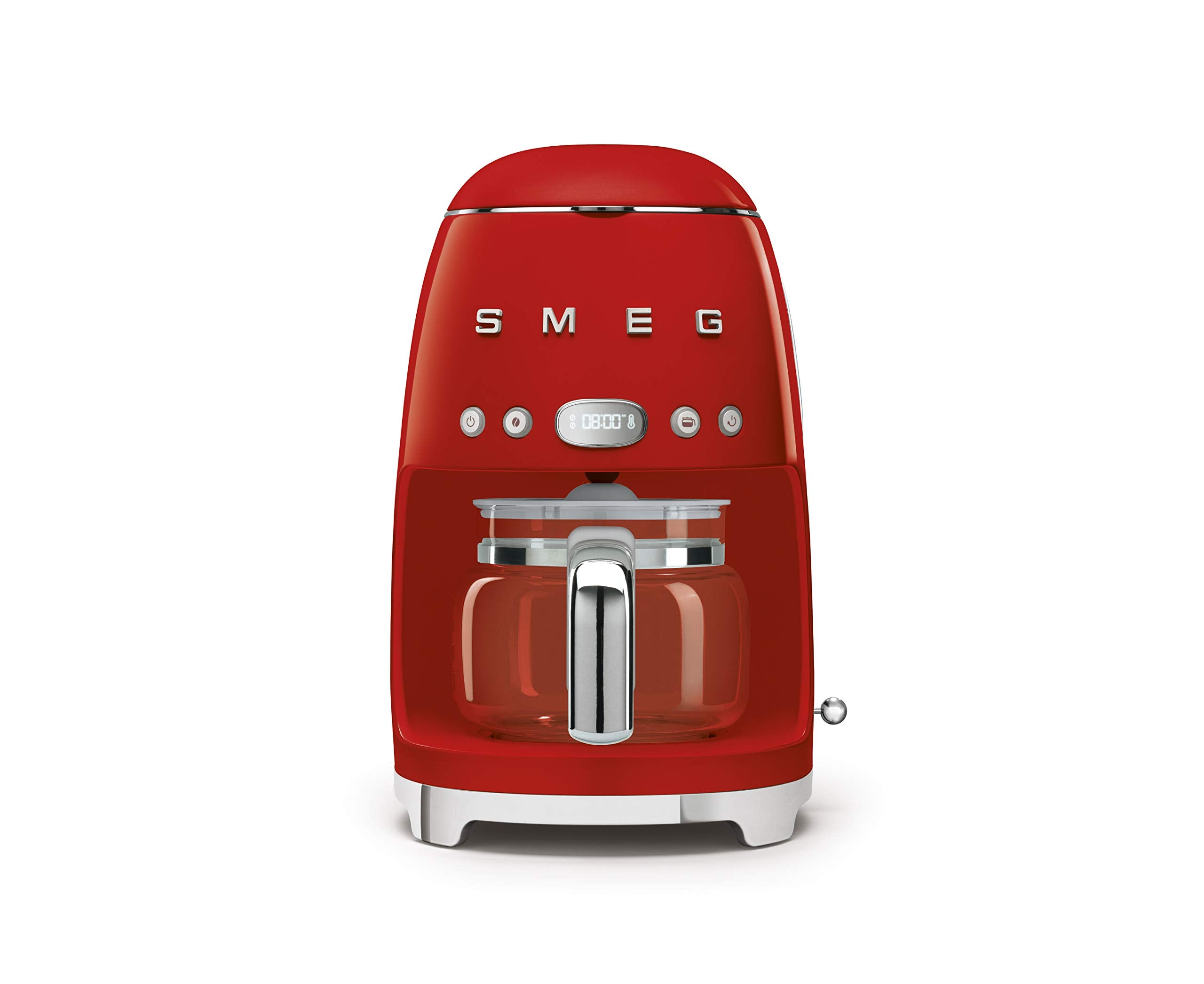 Smeg 50's Retro Style Aesthetic Drip Coffee Machine with 10 Cup Glass Carafe, Auto Start Feature, Keep Warm Plate, and Two Coffee Strength Settings (Red)