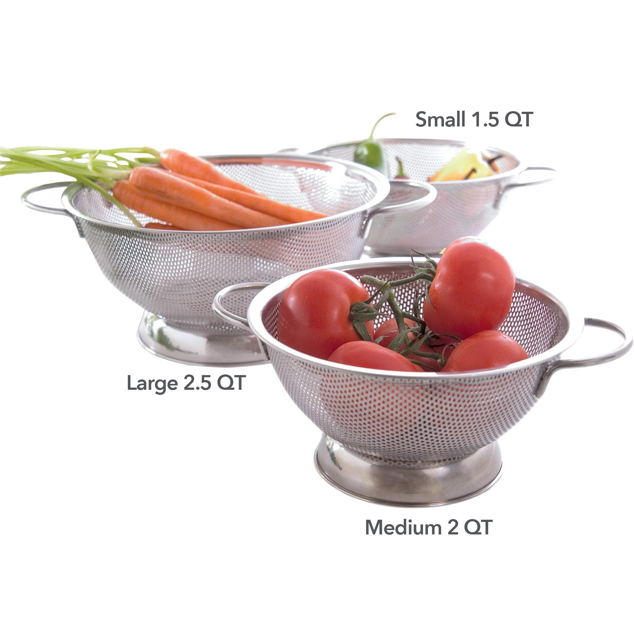 Tovolo Stainless Steel Colander With Looped Handles & Rimmed Footer, Rust-Resistant Pasta Strainer & Veggie Wash, Food Prep Strainer Basket, 2 Quart