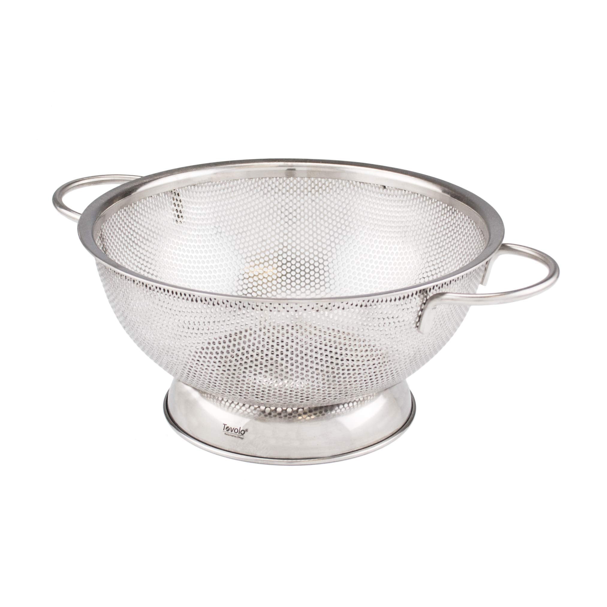 Tovolo Stainless Steel Colander With Looped Handles & Rimmed Footer, Rust-Resistant Pasta Strainer & Veggie Wash, Food Prep Strainer Basket, 2 Quart