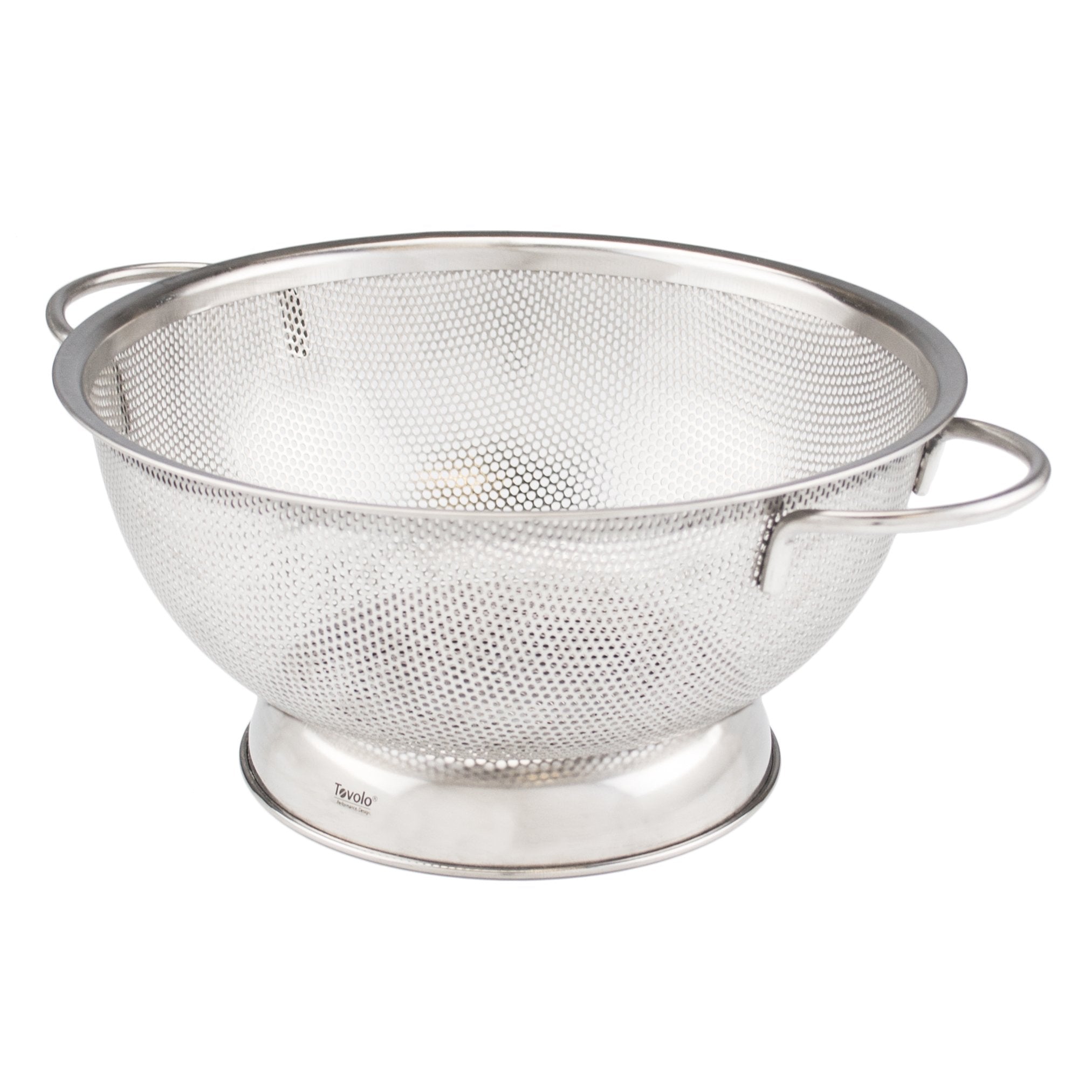Tovolo Stainless Steel Colander With Looped Handles & Rimmed Footer, Rust-Resistant Pasta Strainer & Veggie Wash, Food Prep Strainer Basket, 2 Quart